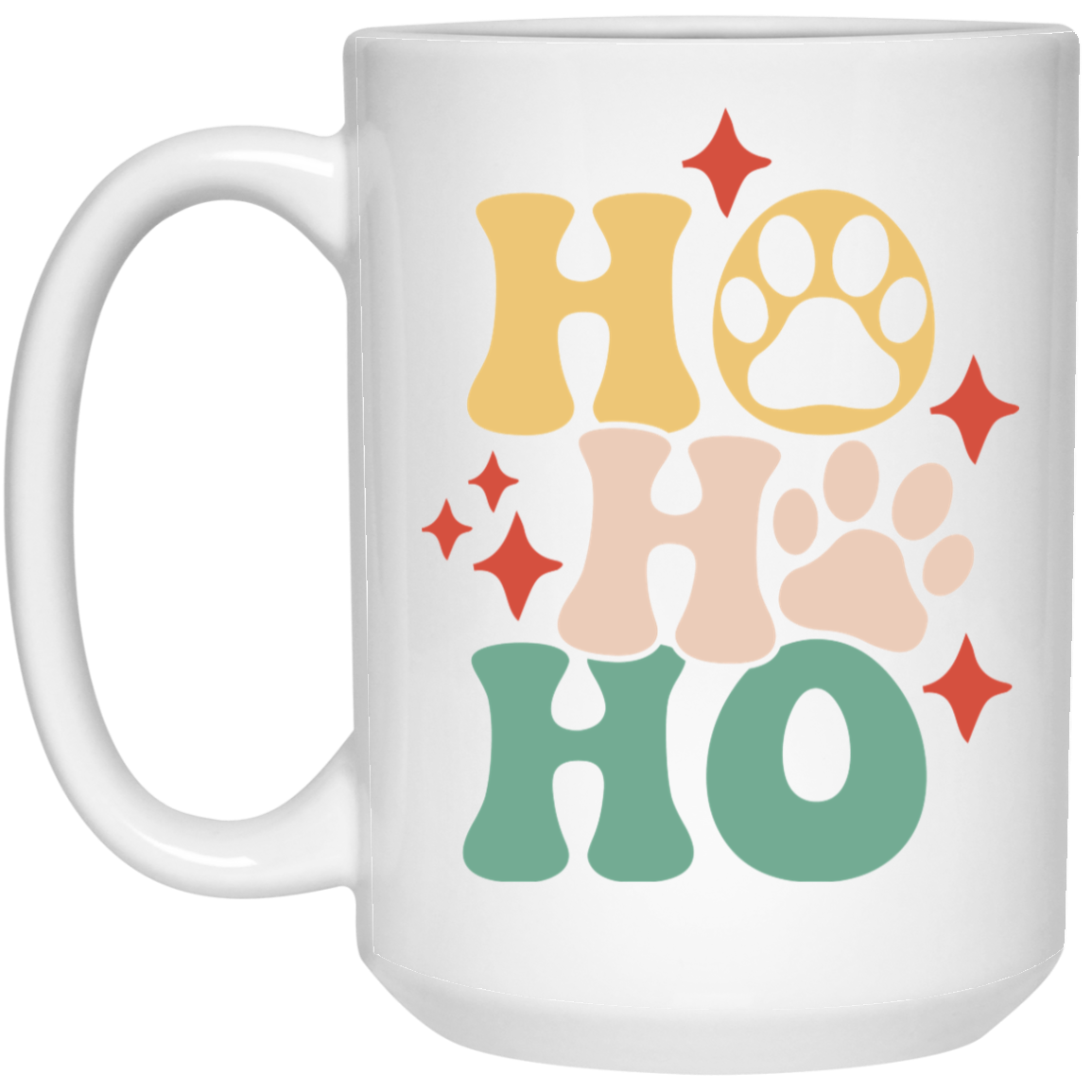 Ho Ho Ho Paws Christmas Dog 15 oz. White Mug