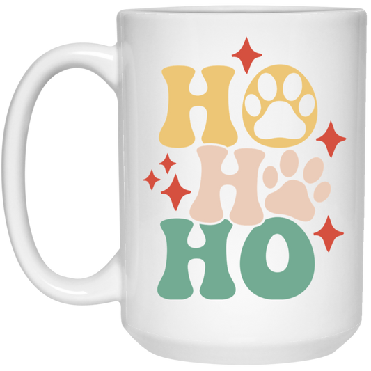 Ho Ho Ho Paws Christmas Dog 15 oz. White Mug