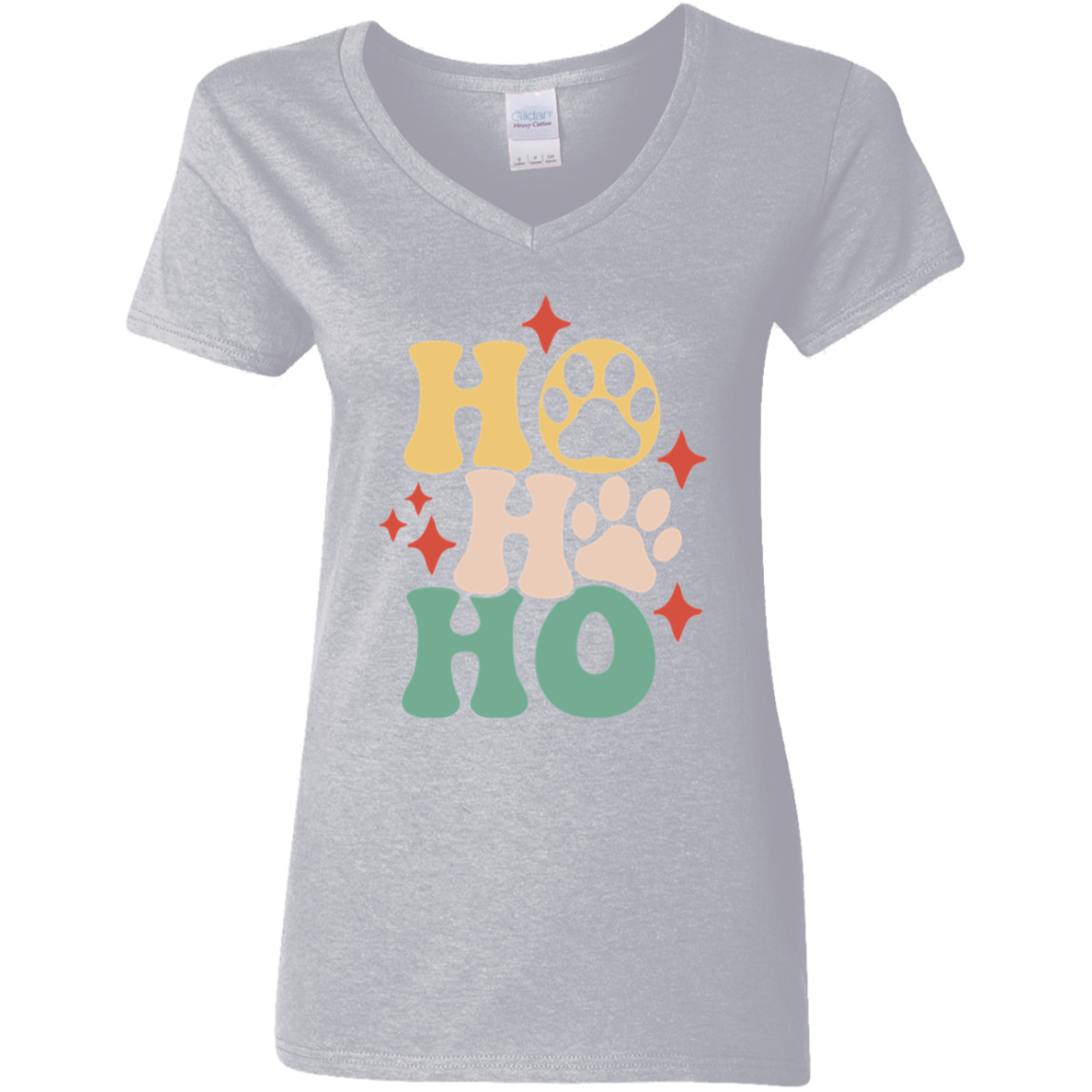 Ho Ho Ho Paws Dog Christmas Ladies' V-Neck T-Shirt