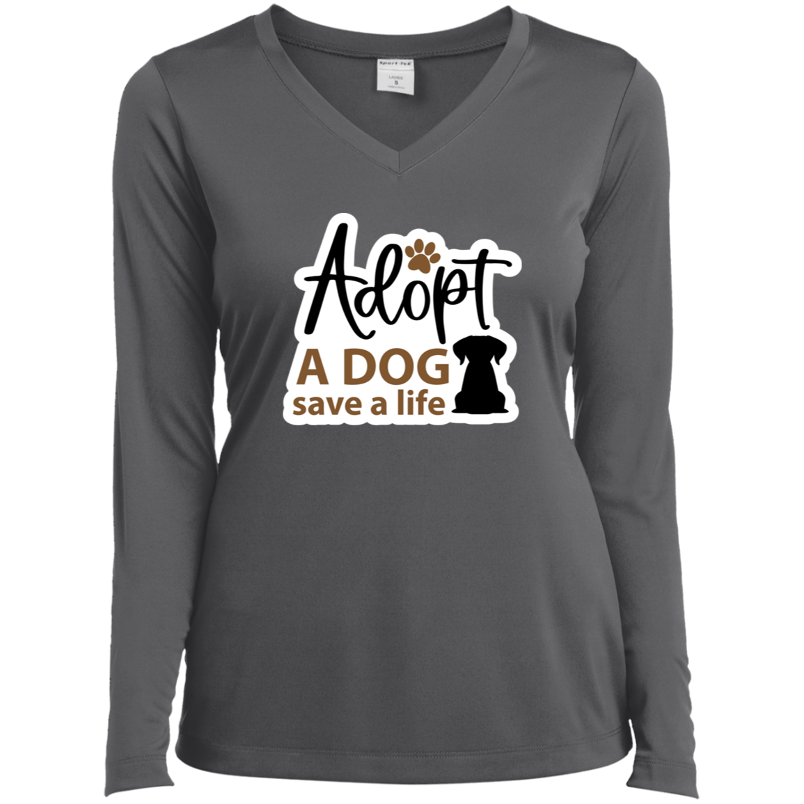 Adopt a Dog Save a Life Rescue Ladies’ Long Sleeve Performance V-Neck Tee