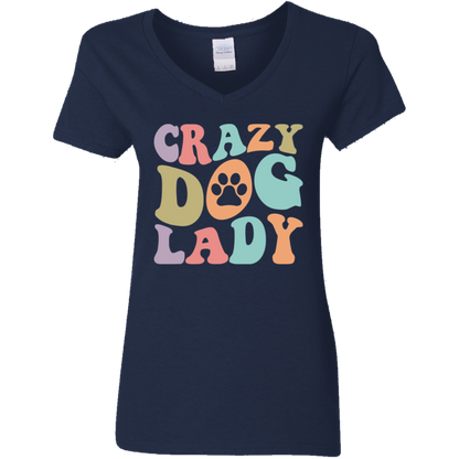 Crazy Dog Lady Paw Print Ladies' V-Neck T-Shirt