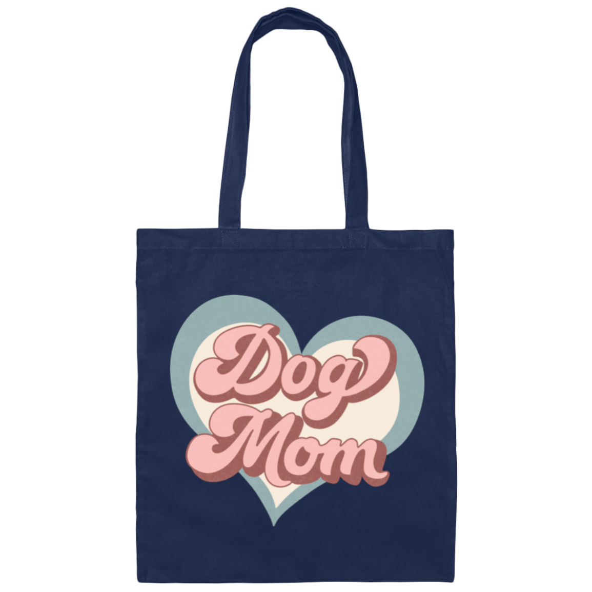 Dog Mom Retro Print with Hearts Canvas Tote Bag