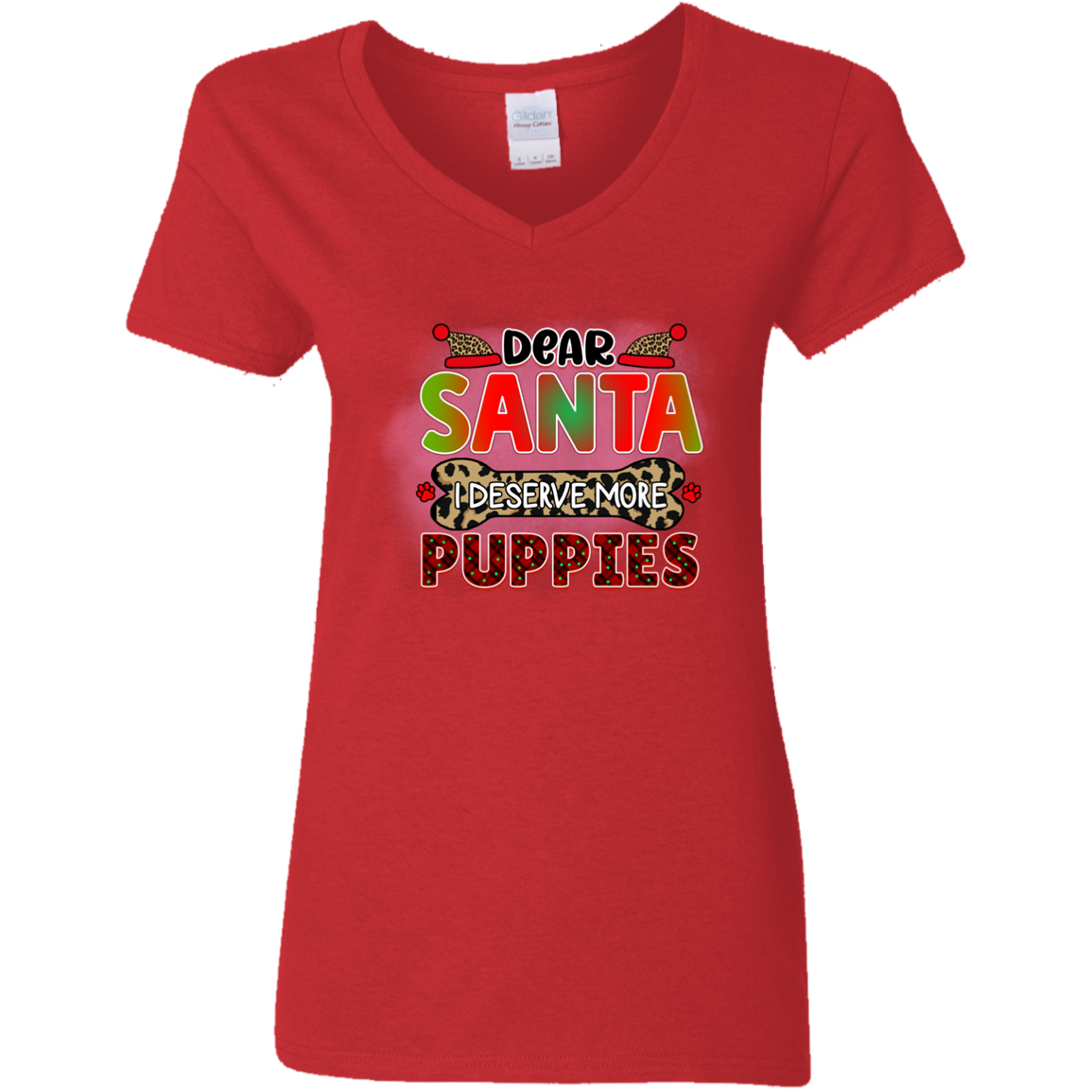 Dear Santa I Deserve More Puppies Dog Christmas Ladies' V-Neck T-Shirt