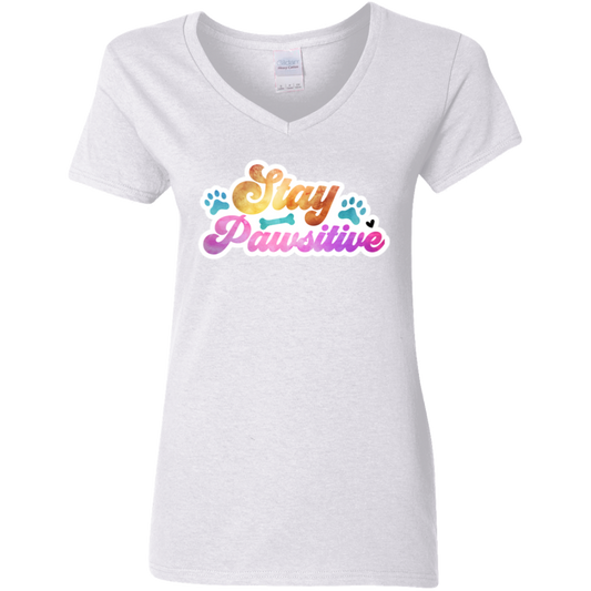 Stay Pawsitive Dog Watercolor Ladies' V-Neck T-Shirt