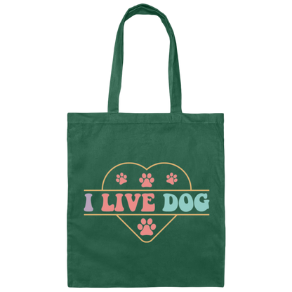 I Live Dog Paw Print Canvas Tote Bag