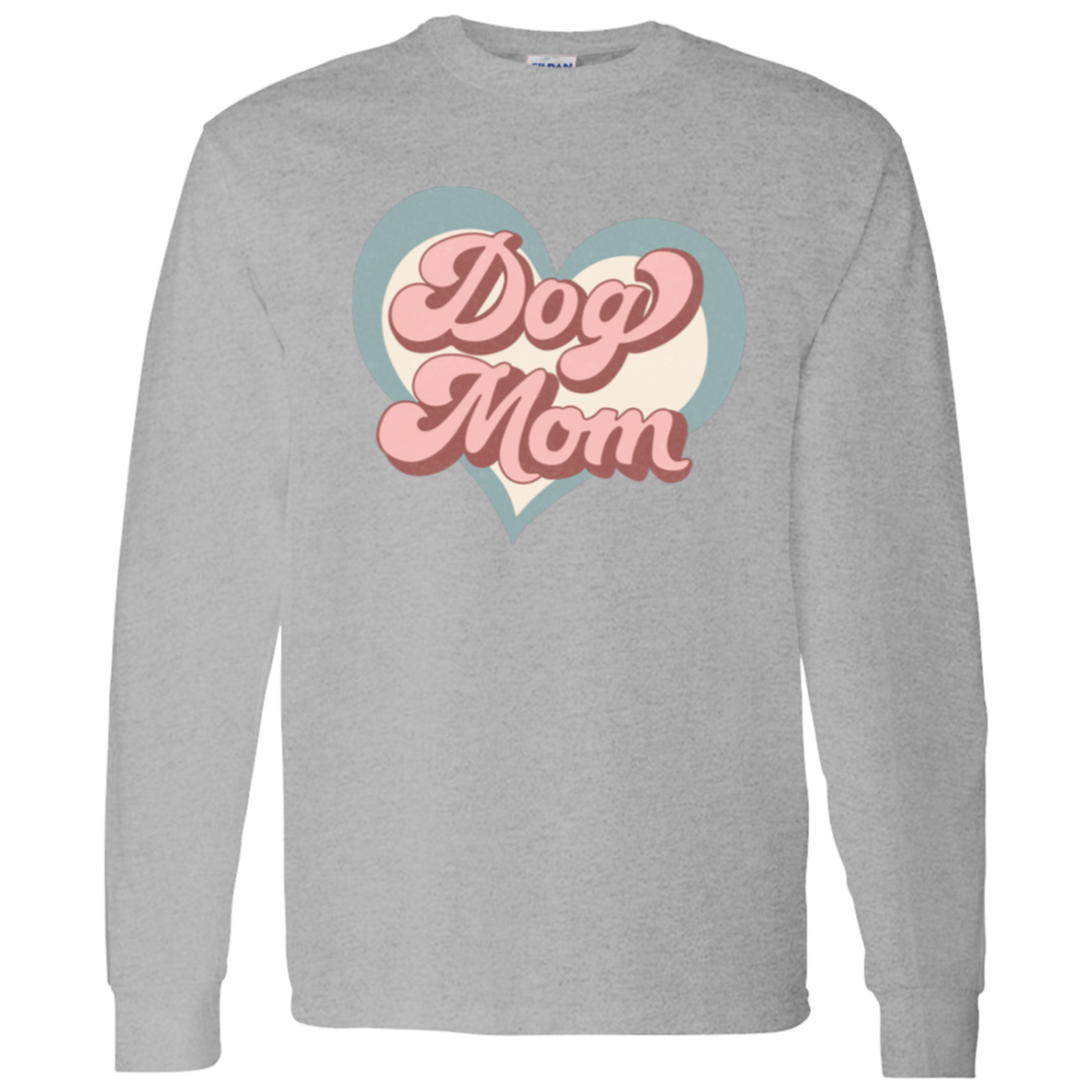 Dog Mom Retro Print with Hearts Long Sleeve T-Shirt
