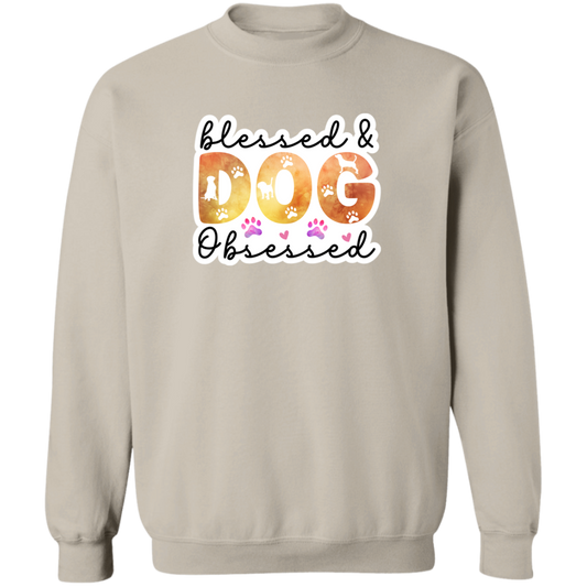 Blessed & Dog Obsessed Watercolor Crewneck Pullover Sweatshirt