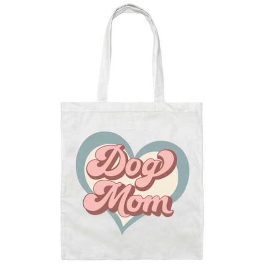 Dog Mom Retro Print with Hearts Canvas Tote Bag