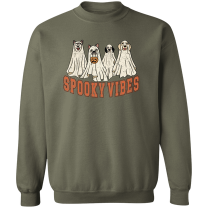 Retro Spooky Vibes Halloween Dogs Crewneck Pullover Sweatshirt
