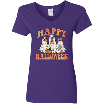 Happy Halloween Ghost Dogs Ladies' V-Neck T-Shirt