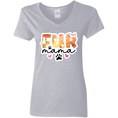 Fur Mama Dog Watercolor Ladies' V-Neck T-Shirt
