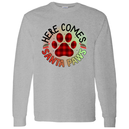 Here Comes Santa Paws Dog Christmas Long Sleeve T-Shirt