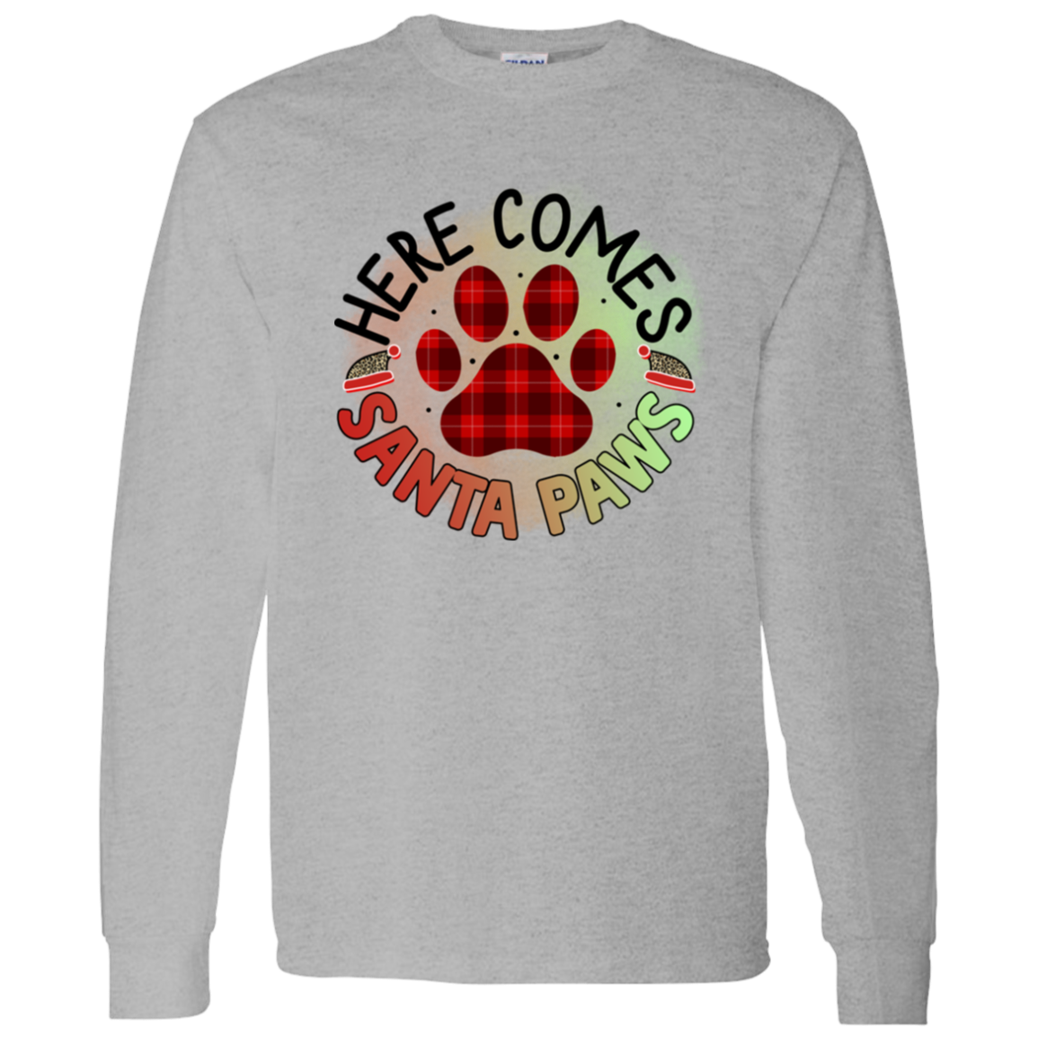 Here Comes Santa Paws Dog Christmas Long Sleeve T-Shirt
