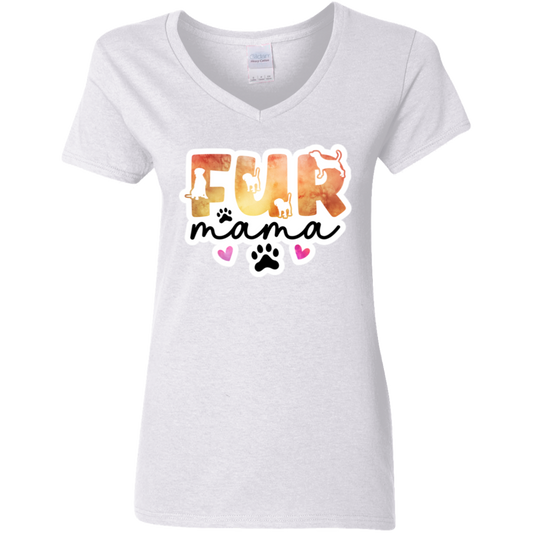 Fur Mama Dog Watercolor Ladies' V-Neck T-Shirt