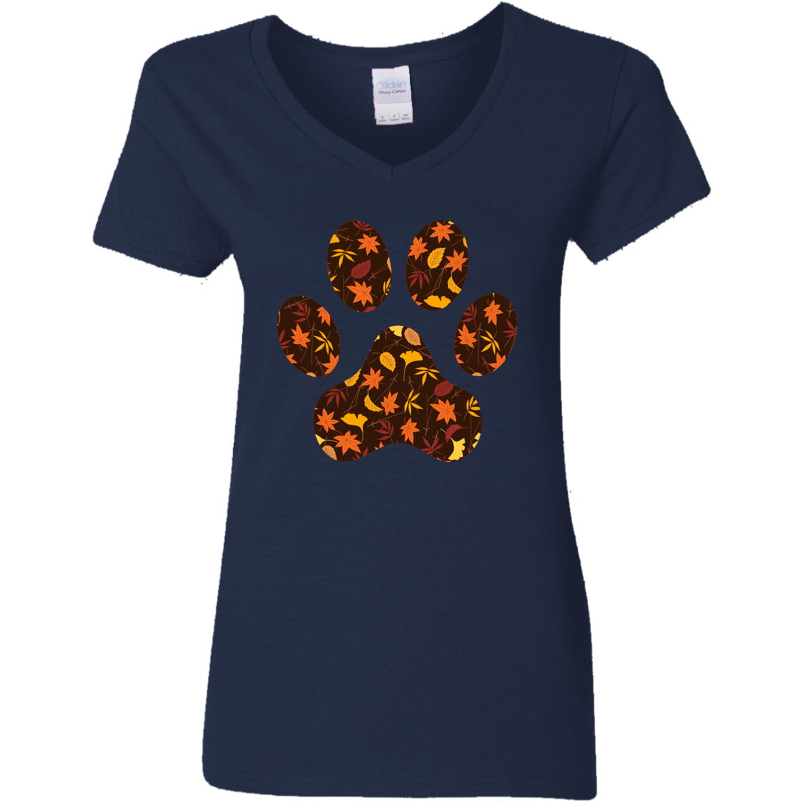 Fall Leaves Paw Print Ladies' V-Neck T-Shirt