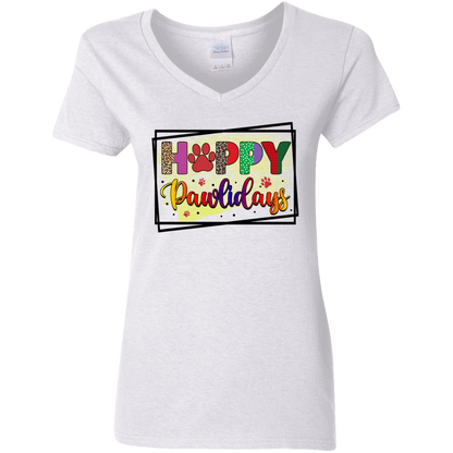 Happy Pawlidays Christmas Ladies' V-Neck T-Shirt