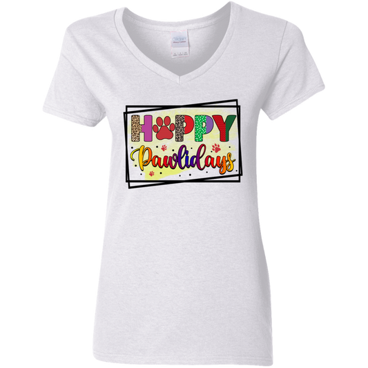 Happy Pawlidays Christmas Ladies' V-Neck T-Shirt