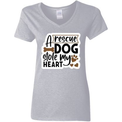 A Rescue Dog Stole My Heart Ladies' V-Neck T-Shirt