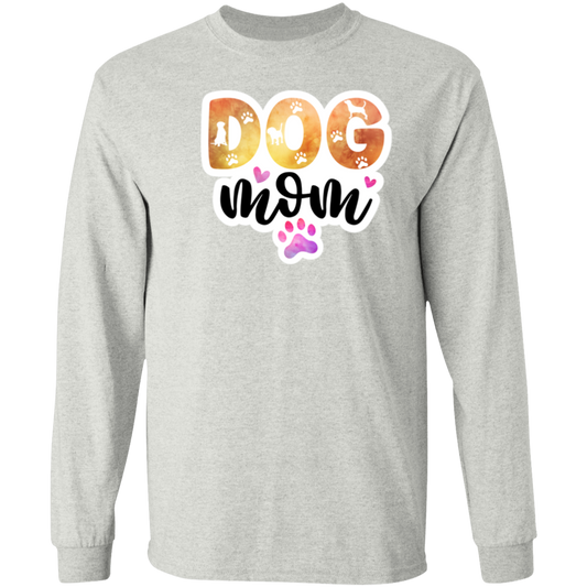 Dog Mom Watercolor Paw Print Long Sleeve T-Shirt