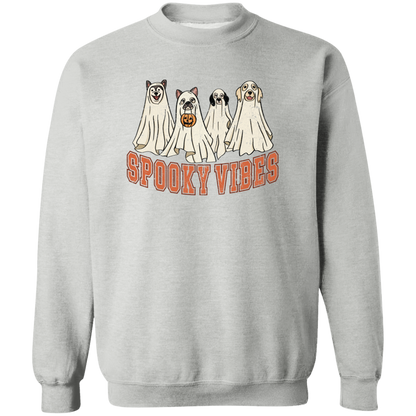Retro Spooky Vibes Halloween Dogs Crewneck Pullover Sweatshirt
