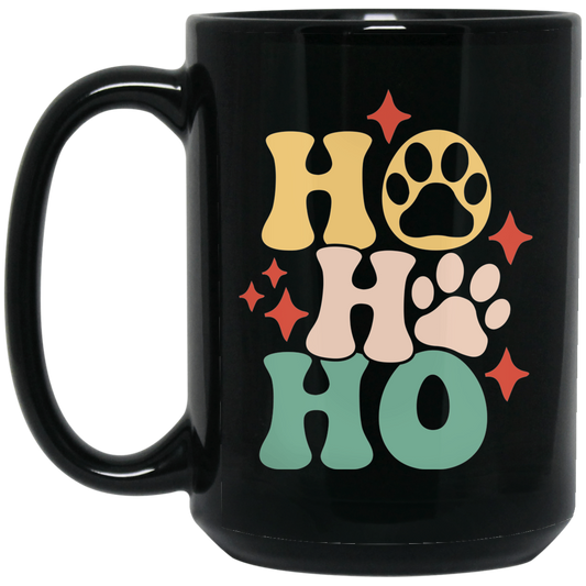 Ho Ho Ho Paws Christmas Dog 15 oz. Black Mug