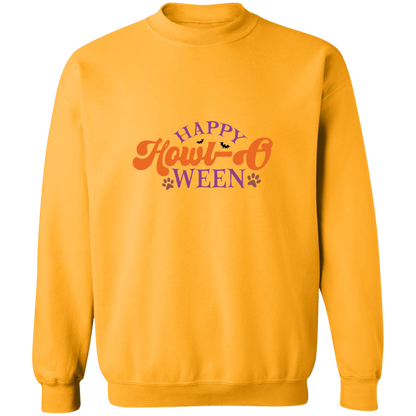Happy Howl-o-ween Paw Print Halloween Dog  Crewneck Pullover Sweatshirt