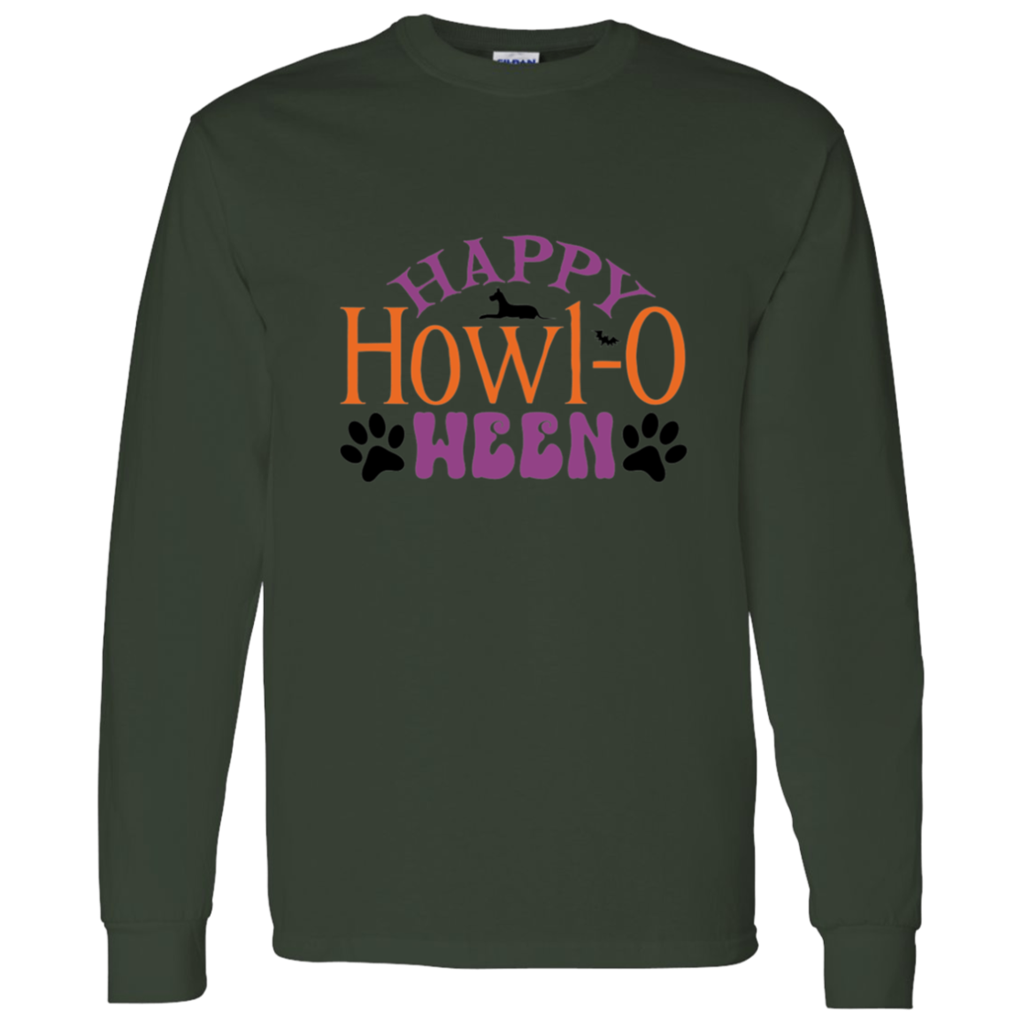 Happy Howl-o-ween Halloween Paw Print & Dog Long Sleeve T-Shirt