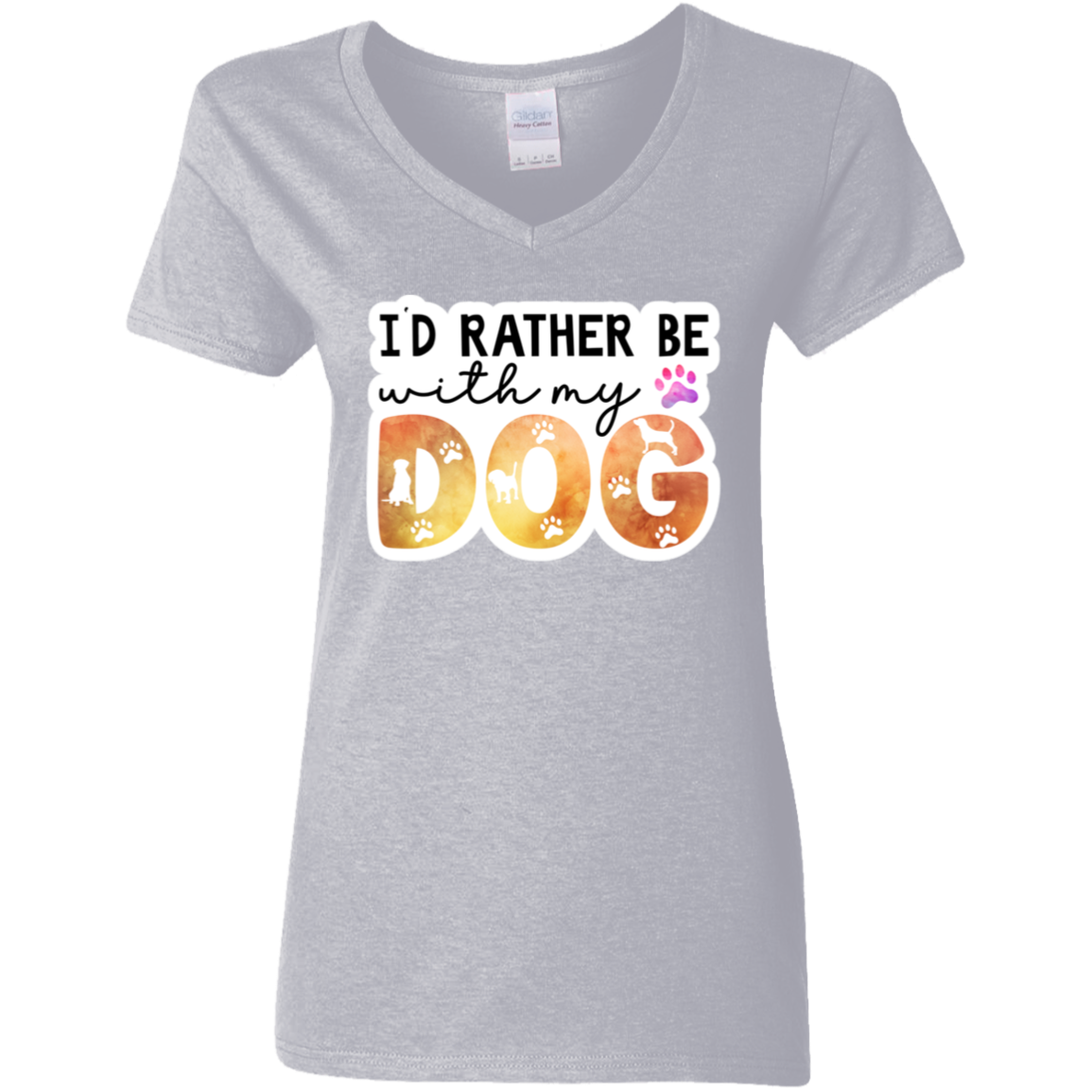 I'd Rather Be With My Dog Watercolor Ladies' V-Neck T-Shirt
