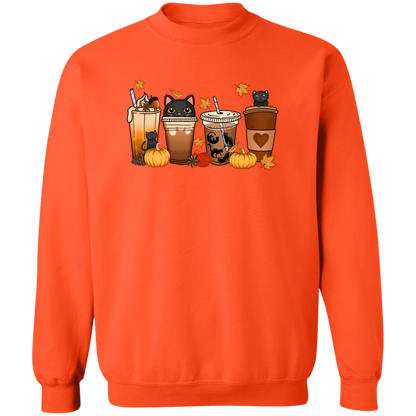 Kitten Fall Halloween Coffee Crewneck Pullover Sweatshirt