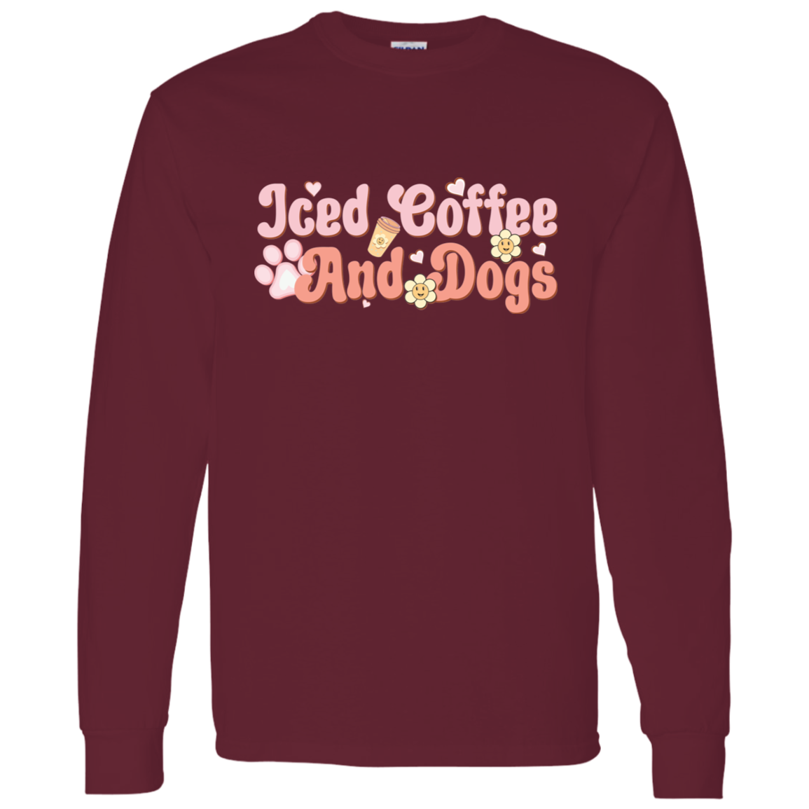 Iced Coffee and Dogs Retro Daisy Long Sleeve T-Shirt