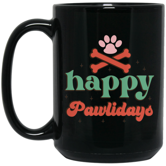 Happy Pawlidays Christmas Dog 15 oz. Black Mug
