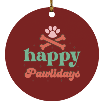 Happy Pawlidays Christmas Dog Circle Ornament