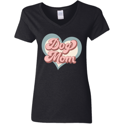 Dog Mom Retro Print with Hearts Ladies' V-Neck T-Shirt