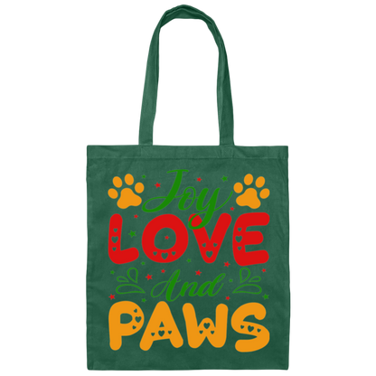 Joy Love and Paws Dog Christmas Canvas Tote Bag