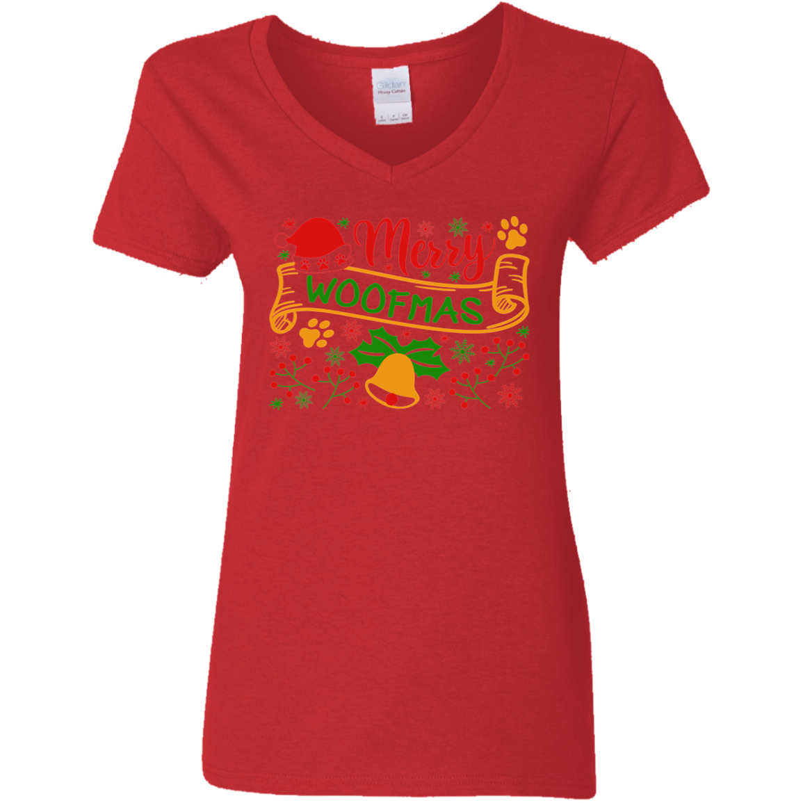 Merry Woofmas Dog Christmas Ladies' V-Neck T-Shirt