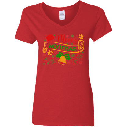 Merry Woofmas Dog Christmas Ladies' V-Neck T-Shirt