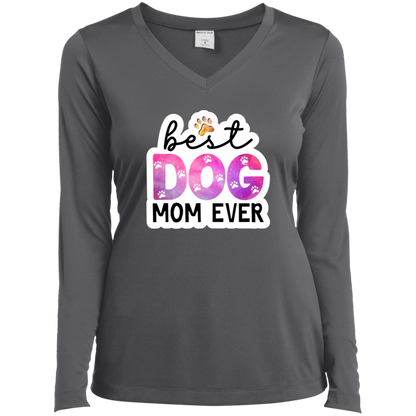 Best Dog Mom Ever Watercolor Ladies’ Long Sleeve Performance V-Neck Tee