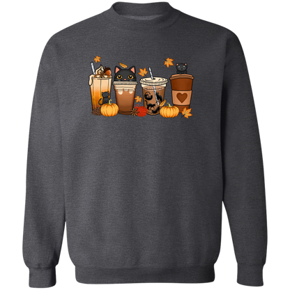 Kitten Fall Halloween Coffee Crewneck Pullover Sweatshirt