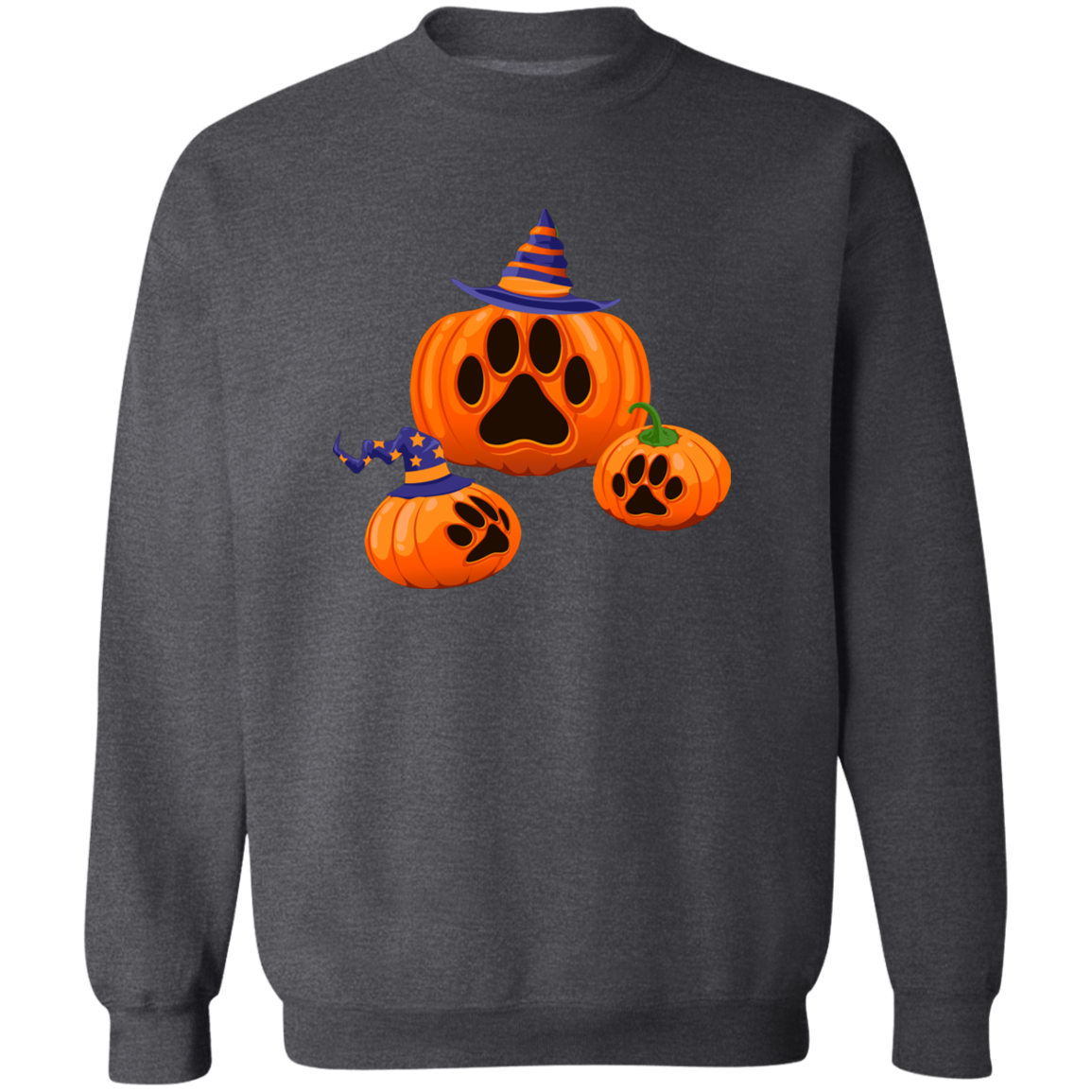 Halloween Paw Print Pumpkin Crewneck Pullover Sweatshirt