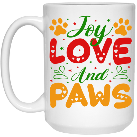 Joy Love and Paws Dog Christmas 15 oz. White Mug