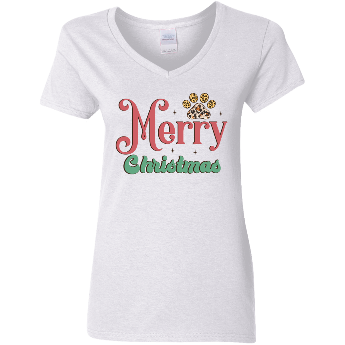 Merry Christmas Paw Print Dog Christmas Ladies' V-Neck T-Shirt