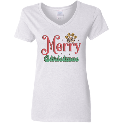 Merry Christmas Paw Print Dog Christmas Ladies' V-Neck T-Shirt