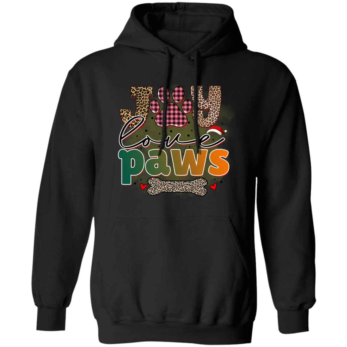 Joy Love Paws Dog Christmas Pullover Hoodie Hooded Sweatshirt