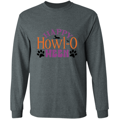Happy Howl-o-ween Halloween Paw Print & Dog Long Sleeve T-Shirt