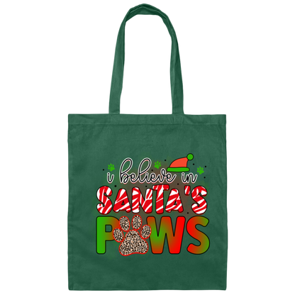 I Believe in Santa Paws Christmas Dog Canvas Tote Bag