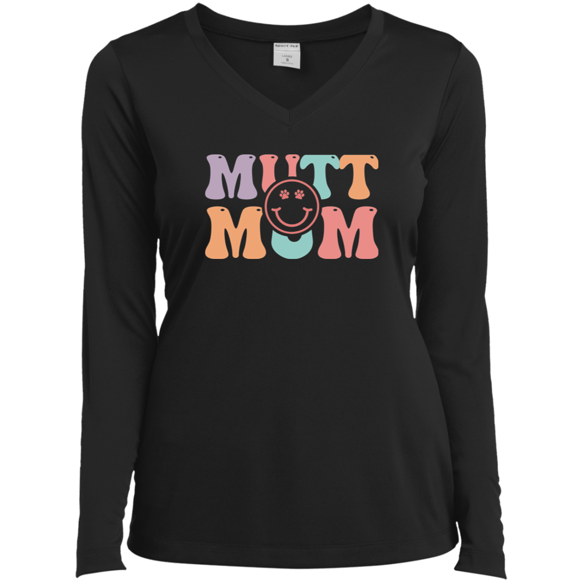 Mutt Mom Dog Rescue Ladies’ Long Sleeve Performance V-Neck Tee