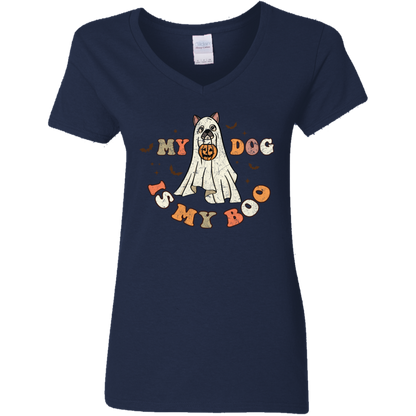 My Dog is My Boo Halloween Retro Ladies' V-Neck T-Shirt