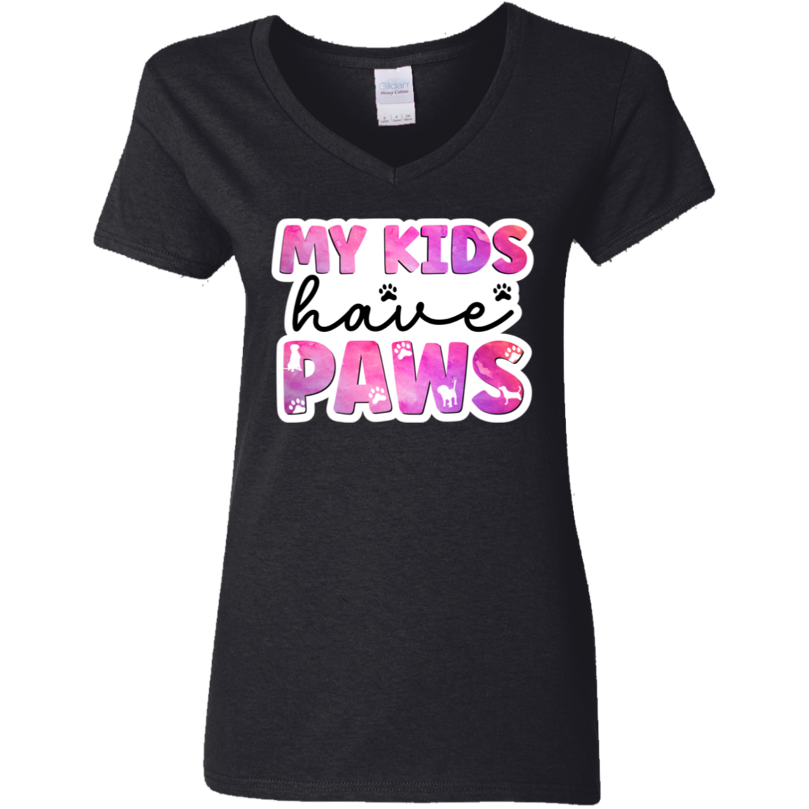 My Kids Have Paws Dog Mom Watercolor Ladies' V-Neck T-Shirt