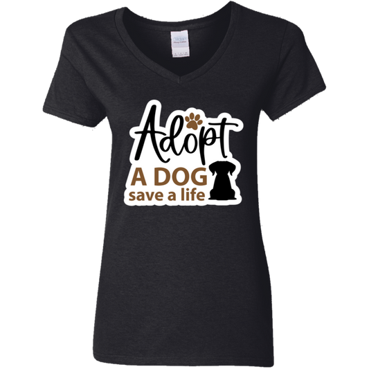 Adopt a Dog Save a Life Rescue Ladies' V-Neck T-Shirt