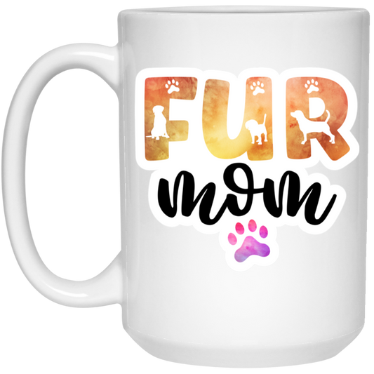 Fur Mom Dog Paw Watercolor 15 oz. White Mug